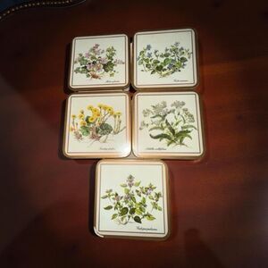 Set of 5 Vintage Pimpernel Coasters with Oriental Floral Design Made in England